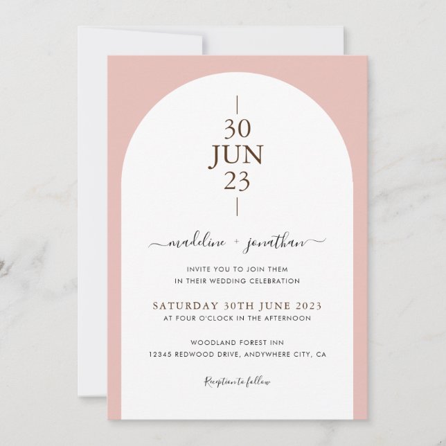 Invitation Elégant moderne porte rose Dusty Mariage photo Inv (Devant)
