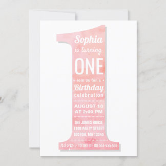 Invitation Elégant moderne rose Aquarelle fille premier anniv