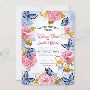 Invitation Élégant Moderne Rose Floral Rose Poussiéreux