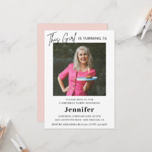 Invitation Élégant Moderne Rose Photo 76e anniversaire