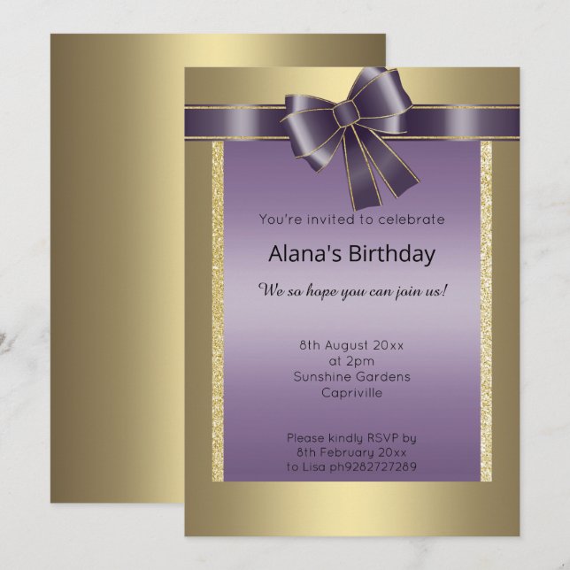 INVITATION ÉLÉGANT MODERNE SIMPLE PARTIES SCINTILLANT GOLD PU (Devant / Derrière)