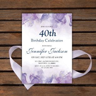 Invitation Elégant moderne violet & or floral 40e anniversair