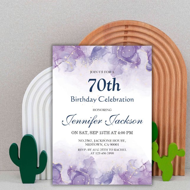 Invitation Elégant moderne violet & or floral 70e anniversair (Créateur téléchargé)