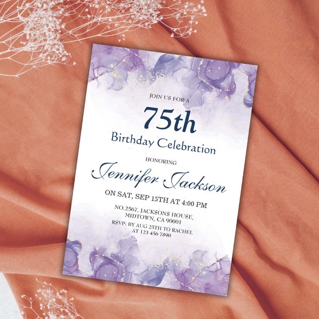 Invitation Elégant moderne violet & or floral 75e anniversair (Créateur téléchargé)