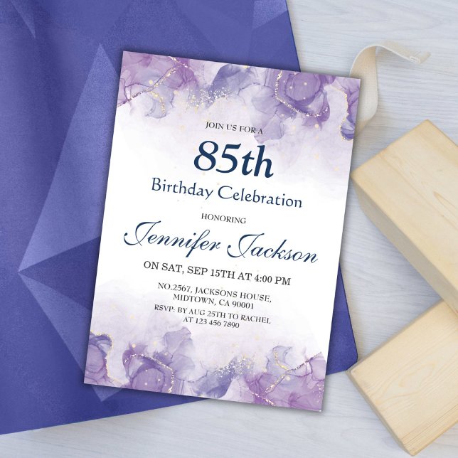 Invitation Elégant moderne violet & or floral 85e anniversair (Créateur téléchargé)