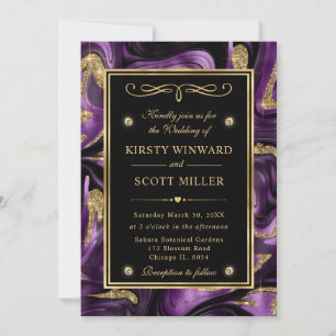 Invitation Élégant Molten Purple et Mariage de Parties scinti