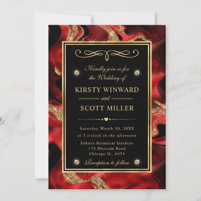 Invitation Élégant Molten Rouge et Mariage de Parties scintil (Devant)