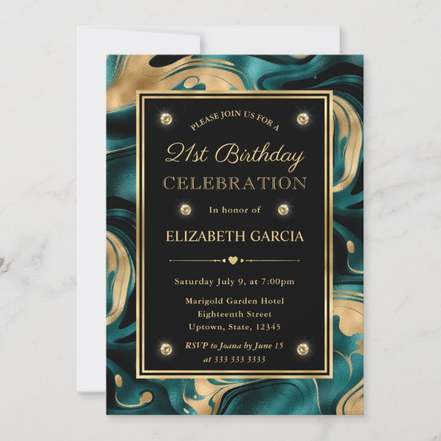 Invitation Elégant Molten Turquoise et Parties scintillant d' (Devant)