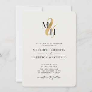 Invitation Élégant Monogram Gold Ampersand QR Code Mariage