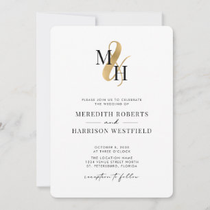Invitation Élégant Monogram Gold Ampersand QR Code Mariage