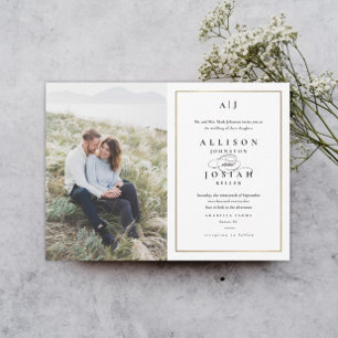 Invitation Élégant Monogram Gold Photo Mariage