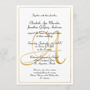 Invitation Élégant Monogram Gold Script Calligraphy Mariage