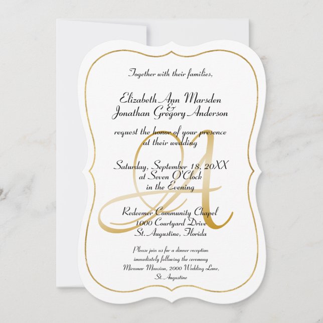 Invitation Élégant Monogram Gold Script Calligraphy Mariage (Devant)