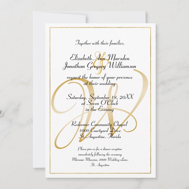 Invitation Élégant Monogram Gold Script Calligraphy Mariage (Devant)