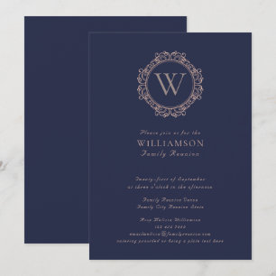 Invitation Elégant Monogram Marine Blue Family Réunion