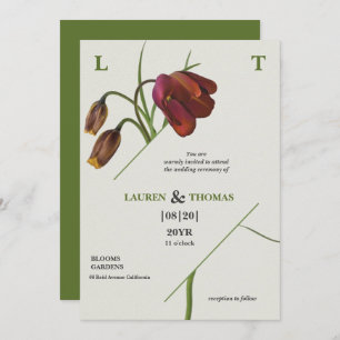 Invitation Élégant Monogram Papaya Whip Bloom Tulips Mariage