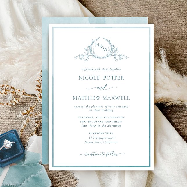 Invitation Elegant Monogram Sage Sea Glass Watercolor Wedding (Créateur téléchargé)