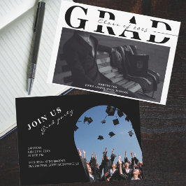 Invitation Élégant Monogramme 2 Photo Graduation