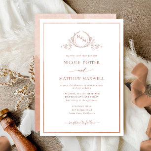 Invitation Élégant Monogramme Aquarelle Terracotta Mariage