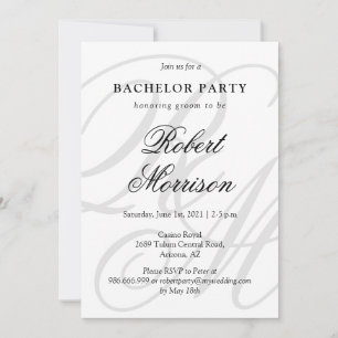 Invitation Élégant Monogrammé avec code QR Bacherlor Party