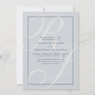 Invitation Élégant monogramme de mariage bleu script