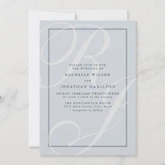 Invitation Élégant monogramme de mariage bleu script