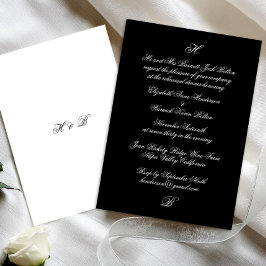 Invitation Élégant Monogramme Dîner de répétition noir et bla