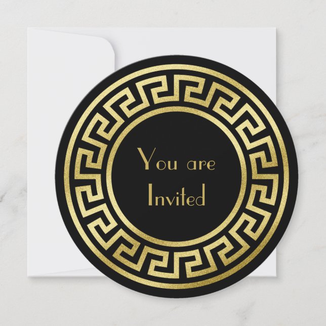 Invitation Élégant Monogramme Doré Paillettes Art Déco Noir (Devant)