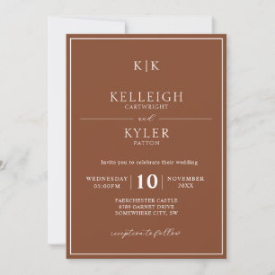 Invitation Élégant Monogramme en terre cuite Mariage photo
