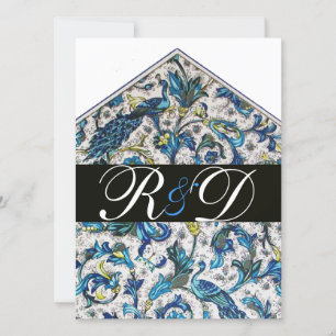 Invitation ÉLÉGANT MONOGRAMME FLEUR BLEU ANTIQUE FLORentin