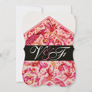 INVITATION ÉLÉGANT MONOGRAMME FLORAL ROSE ANTIQUE FLORENTIN
