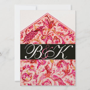 INVITATION ÉLÉGANT MONOGRAMME FLORALE ROSE ANTIQUE FLORENTINE