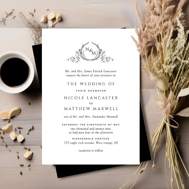 Invitation Élégant Monogramme Formal Mariage noir et blanc (Créateur téléchargé)