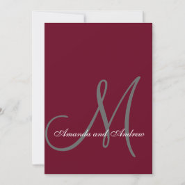 Invitation Élégant Monogramme Gris Bourgogne Mariage officiel