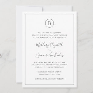 Invitation Élégant Monogramme Gris Formel Tout en un Mariage