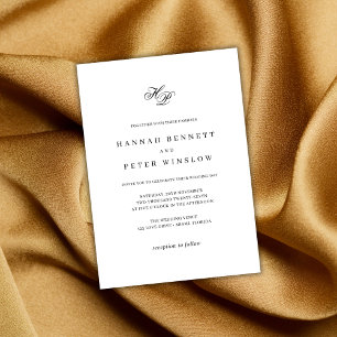 Invitation Élégant Monogramme initial Mariage blanc et noir