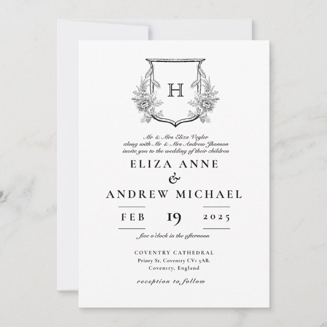 Invitation Élégant Monogramme Mariage noir et blanc (Devant)