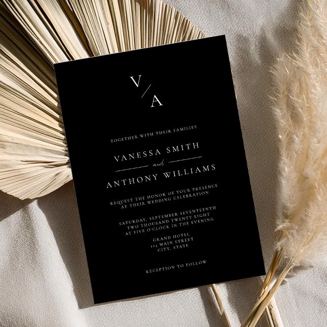 Invitation Élégant Monogramme moderne Mariage noir et blanc (Créateur téléchargé)