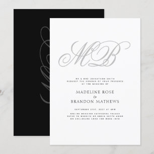 Invitation Élégant Monogramme noir blanc Mariage virtuel