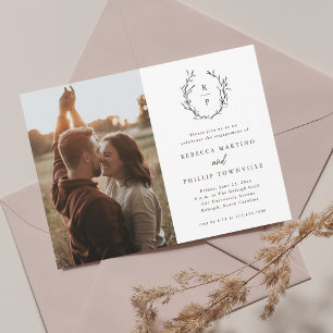 Invitation Élégant Monogramme noir et blanc Fiançailles photo