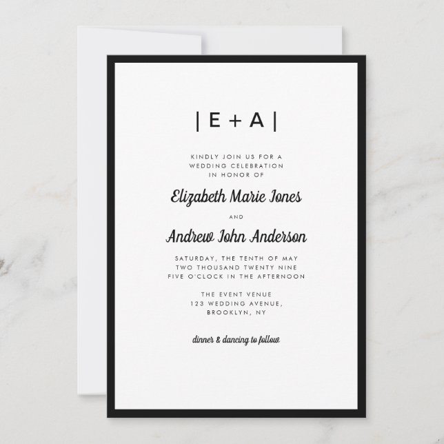 Invitation Élégant Monogramme Noir Moderne Gras Mariage (Devant)