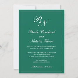 Invitation Élégant Monogramme officiel Emerald Mariage vert é
