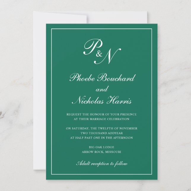 Invitation Élégant Monogramme officiel Emerald Mariage vert é (Devant)