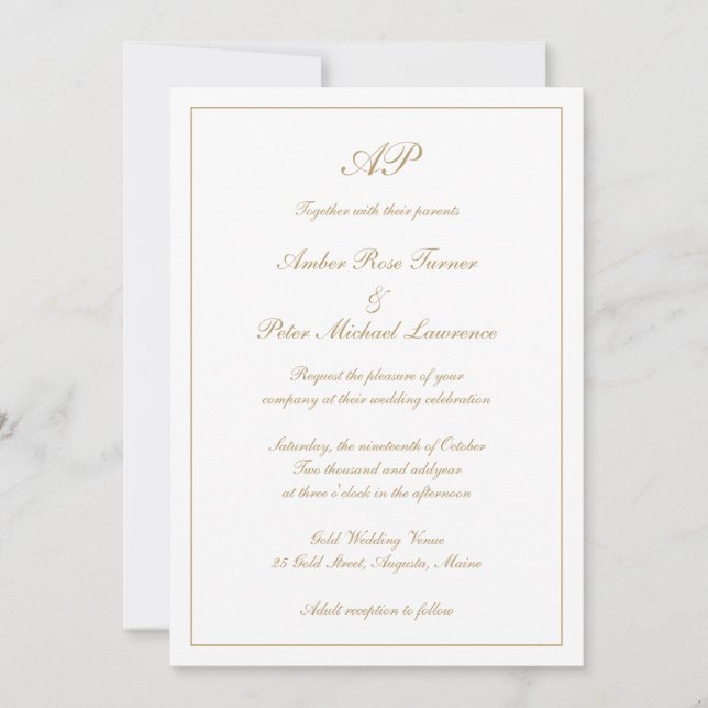 Invitation Élégant Monogramme Or Formal Tout en un Mariage (Devant)