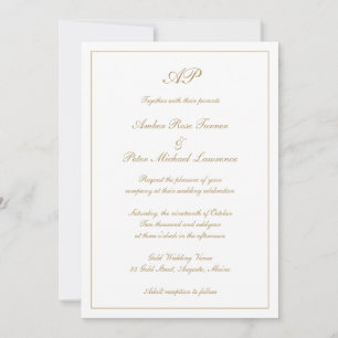 Invitation Élégant Monogramme Or Formal Tout en un Mariage