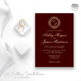 Invitation Élégant Monogramme Or Luxe Mariage Bourgogne