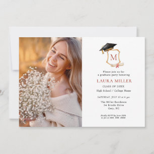 Invitation Élégant Monogramme photo de graduation