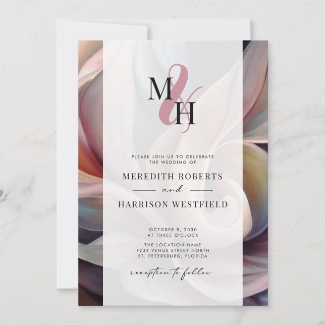 Invitation Élégant Monogramme QR Code Abstrait Floral Mariage (Devant)