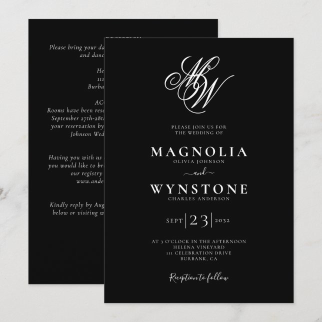 Invitation Élégant Monogramme QR Code Tout en un Mariage (Devant / Derrière)