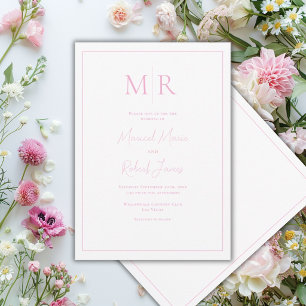Invitation Élégant Monogramme Rose Mariage Moderne